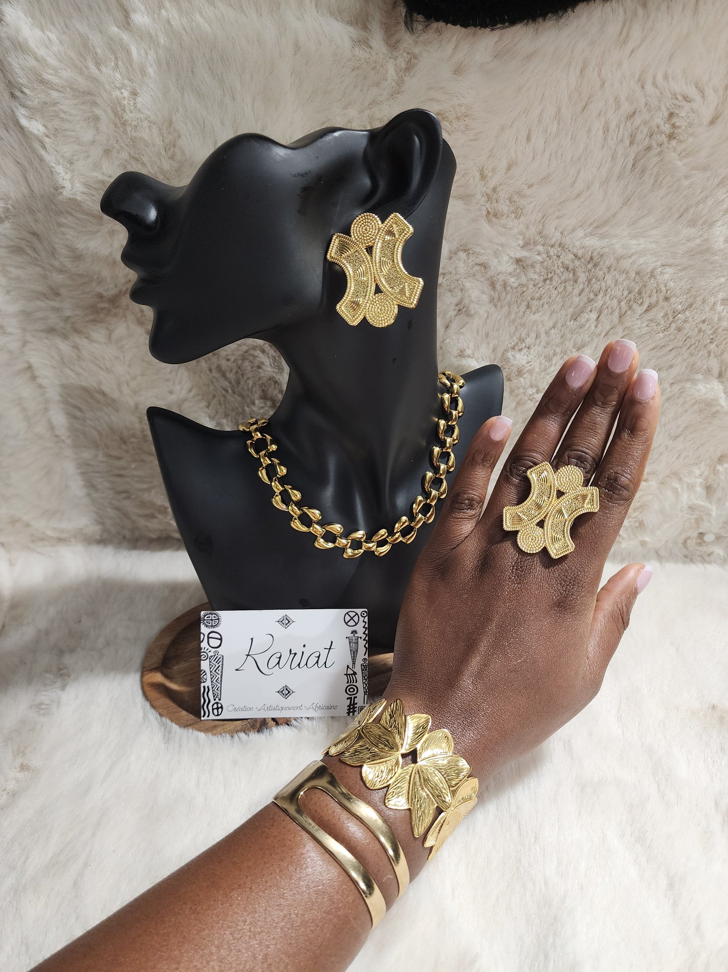 Mel Afrik/ Bague & boucles d'oreilles ethnique